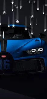 Blue sports car on dark background wallpaper.