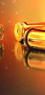 Golden bullets with reflections on a sleek background.