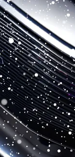 Sleek car grille with snowflakes falling urban aesthetic.