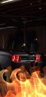 Sleek black car in a dimly lit garage.