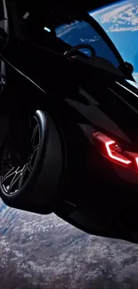 Futuristic car flying through space.