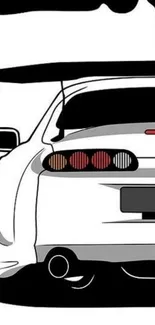 Minimalist line art car wallpaper in black, white, and red.