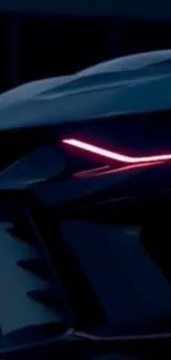 Futuristic car design with LED lights in a dark blue night setting.