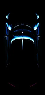 Sleek car silhouette with blue accents on a black background.