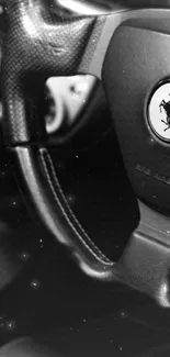 Black and white car steering wheel wallpaper.