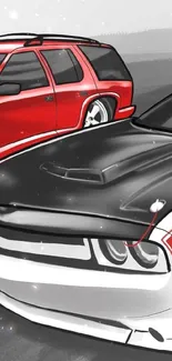 Illustrated sports cars wallpaper with sleek design and vivid colors.