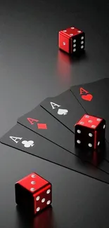 Sleek poker-themed wallpaper with red dice and playing cards.