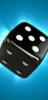 Glossy black dice with a bright blue background.