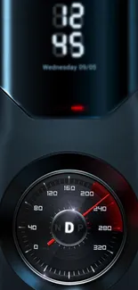 Futuristic digital speedometer wallpaper with dark hues.