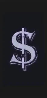 Silver dollar sign on dark background.