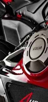 Close-up of a sleek Ducati motorcycle design showing engine and details.