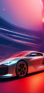 Futuristic sports car with a neon glow and vibrant colors in a modern digital art style.