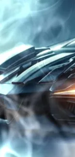 Futuristic car with sleek design in soft focus.