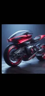 Futuristic red motorcycle artwork with sleek design.