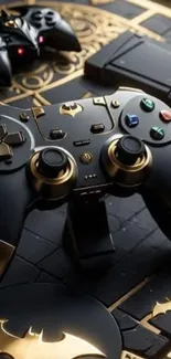 Black and gold gaming controller on a stylish background.