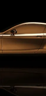 Sleek gold car with stylish reflection, perfect for mobile wallpaper.