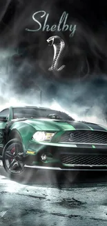 Dynamic green Mustang sports car wallpaper with sleek design.