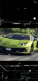 High-speed green sports car on road with blurred background.