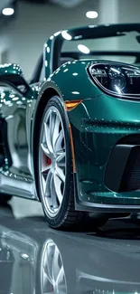 Sleek green sports car with shiny exterior.