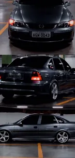 Sleek grey sedan in a modern parking lot.