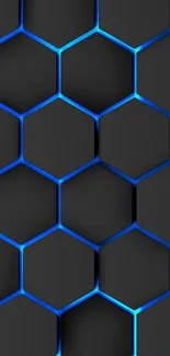 Sleek hexagonal blue and black wallpaper for smartphones.