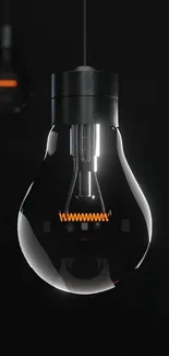 Sleek light bulb with glowing filament on dark background.