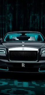 Black Rolls-Royce with blue accents in a sleek, luxury car wallpaper.