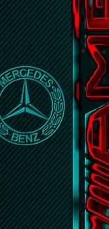 Sleek Mercedes AMG wallpaper in teal and red design.