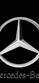 Sleek Mercedes logo on black mobile wallpaper.