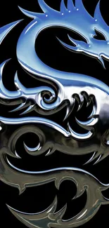 Chrome dragon design on a black background, sleek and metallic.