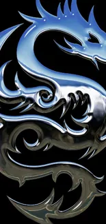 Sleek metallic dragon on black background.