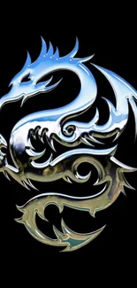 Sleek metallic dragon design on black background