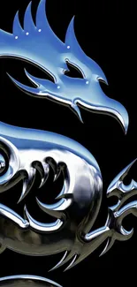 Sleek metallic dragon on dark background wallpaper.