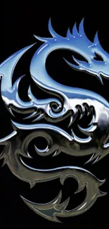 Sleek metallic dragon on black background for modern wallpaper.