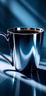 Sleek metallic mug with elegant reflections.