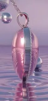 Elegant metallic pendant with pastel hues over water.