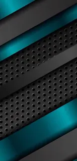 Turquoise and black metallic abstract phone wallpaper.