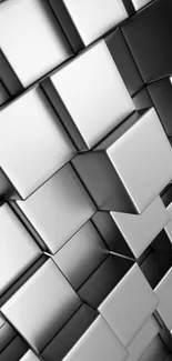 Sleek 3D cubes metallic phone wallpaper in shades of gray.