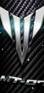 Metallic emblem on carbon fiber background wallpaper.