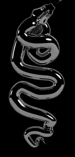 Glossy silver snake design on black background.