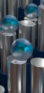 Metallic cylinders with glossy spheres wallpaper