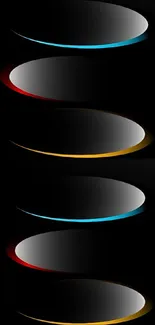 Abstract phone wallpaper with colorful curved accents on black.