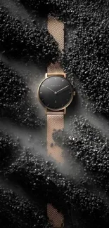 Modern watch with black texture background, stylish wallpaper.