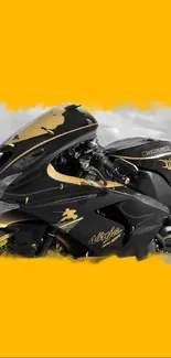 Black and yellow motorcycle with dynamic design on mobile wallpaper.