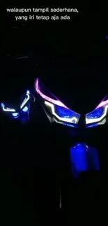 Futuristic motorcycle with neon lights in a dark setting.