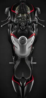 Top view of a sleek black motorcycle design.