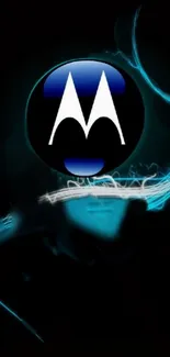 Motorola logo with neon blue accents on black background.