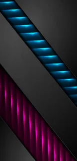 Sleek neon blue and pink striped wallpaper on a dark background.