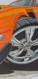 Illustrative orange car with chrome wheels wallpaper.