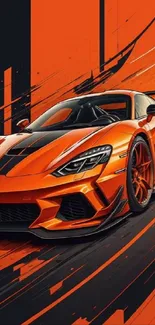 Sleek orange sports car with black accents and dynamic design.